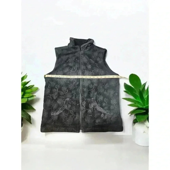 Columbia Black Velvet Fleece Floral Womans Reversible Vest Zip - Picture 5 of 6